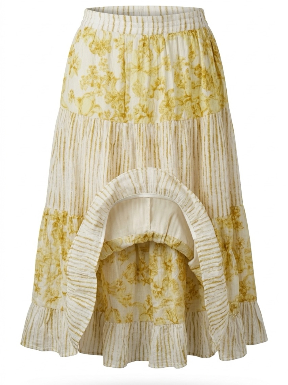 Tiered Floral Midi Skirt in Pale Yellow size small nwt - Picture 3 of 7